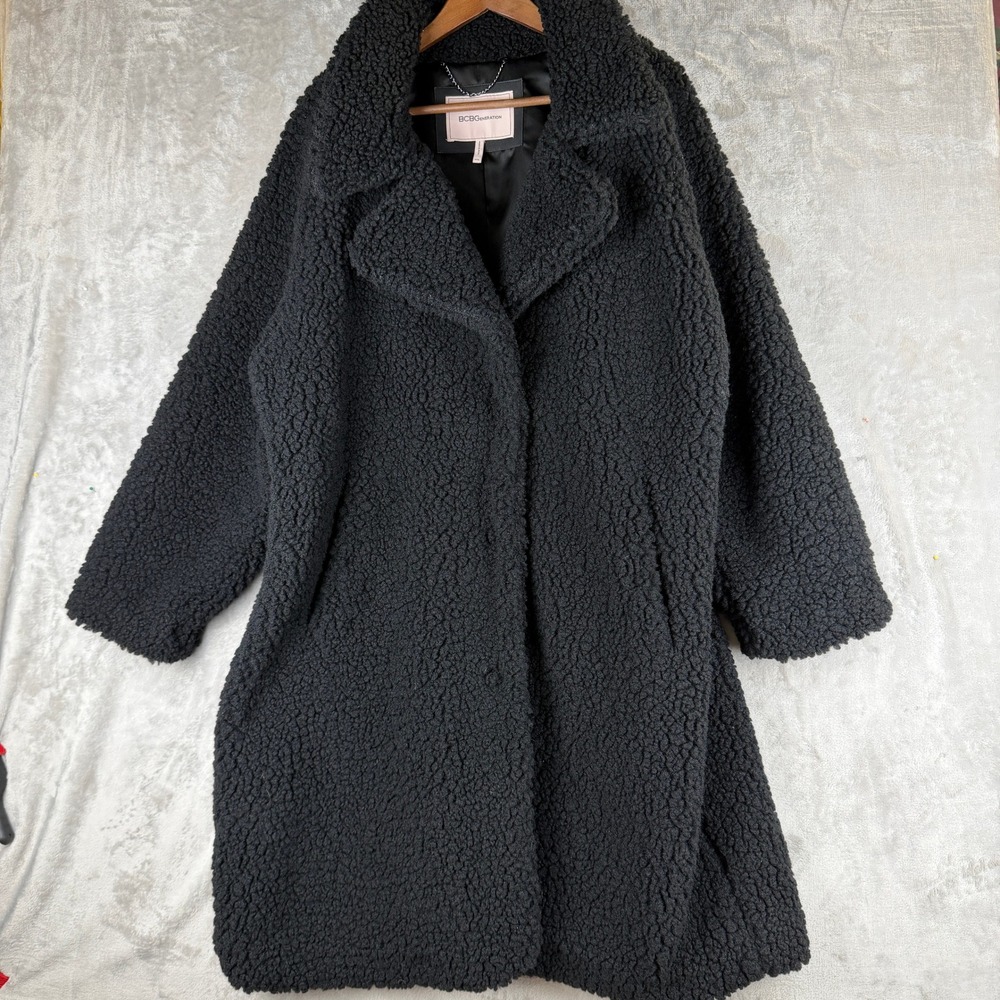 Formal BCBGeneration Womens Charcoal Grey Teddy Coat Faux Shearling PXXL
